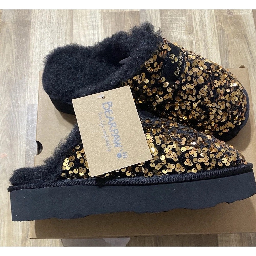 Bearpaw Womens PORTIA Sequin Embellished Slipper Mule BLACK Size 8M With BOX - Picture 3 of 8